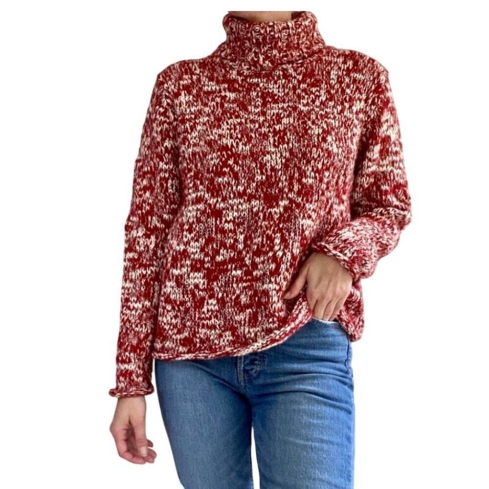 CC HUGHES, Red & White Wool Blend Sweater, XL; Turtle neck; Vintage styling